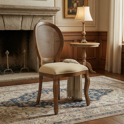 Cadeira Medalhão III Lisa com Encosto em Tela - Envelhecido com Suede Marrom + Cores