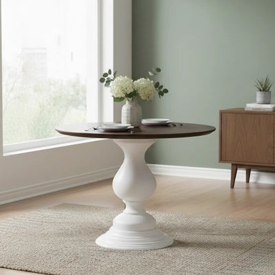 Mesa Redonda Canon Branca com Tampo 90 / 100 / 110 / 120 / 140 / 150cm Branco e Verniz + Cores