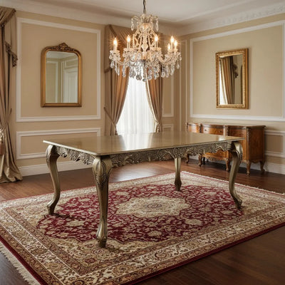 Mesa Entalhada Retangular Imperador Dourado Envelhecido + Cores