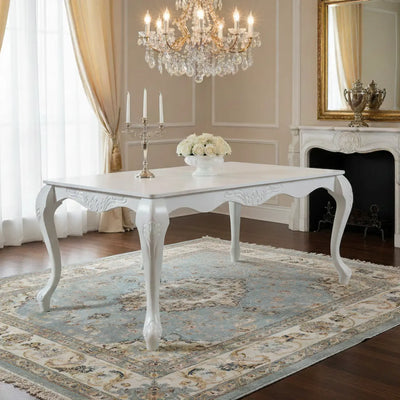 Mesa de Jantar Entalhada Imperatriz 208 x 108cm Branca + Cores
