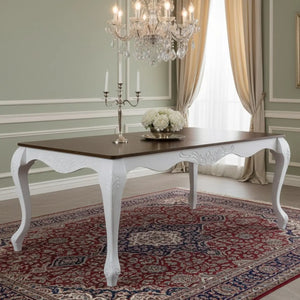 Mesa de Jantar Entalhada Imperatriz 172 x 98cm Branca com Tampo Verniz + Cores