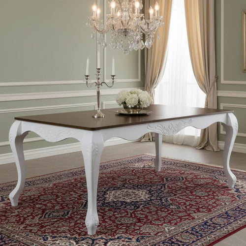 Mesa de Jantar Entalhada Imperatriz 172 x 98cm Branca com Tampo Verniz + Cores