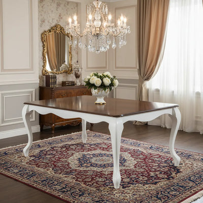 Mesa de Jantar Imperatriz Lisa Branca com Tampo Verniz + Cores