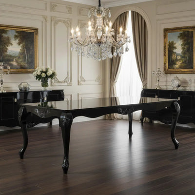 Mesa de Jantar Entalhada Imperatriz 208 x 108cm Preta + Cores
