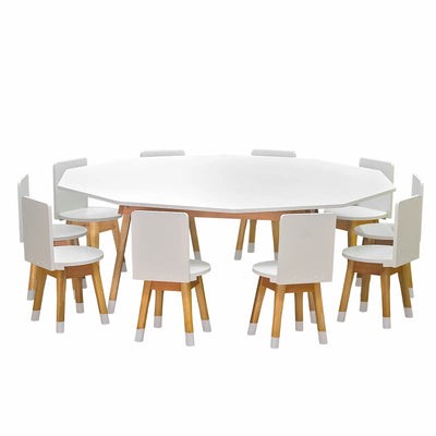 Conjunto Infantil Mesa 10 Lugares - Cadeiras Inclusas MDF Branco / Osmocolor