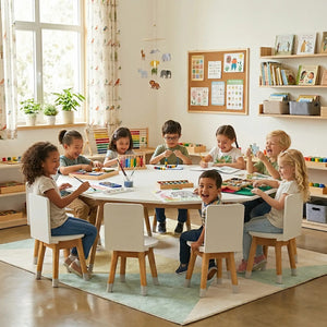 Conjunto Infantil Mesa 10 Lugares - Cadeiras Inclusas MDF Branco / Osmocolor