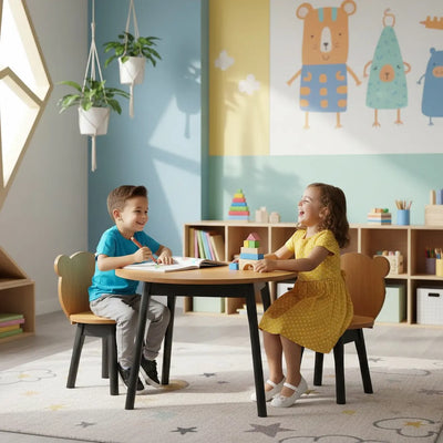 Conjunto Infantil Mesa com 1 a 4 Cadeiras Urso - Preto e Osmocolor + Cores