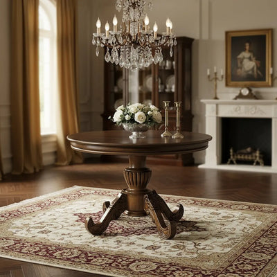 Mesa Entalhada Redonda Medalhão 120cm Envelhecido + Cores