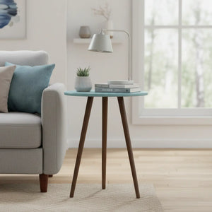 Mesa Palito Redonda Azul Turquesa e Verniz + Cores