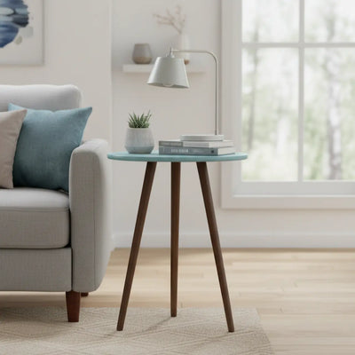 Mesa Palito Redonda Azul Turquesa e Verniz + Cores