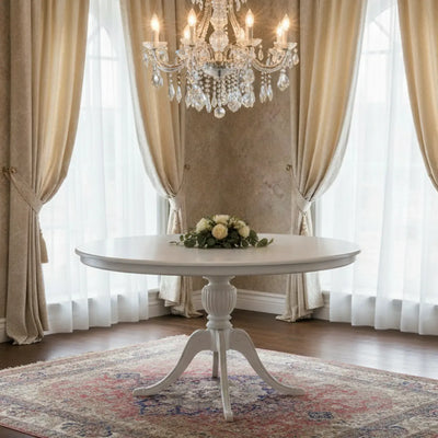 Mesa Entalhada Redonda Carla Laqueada Branco 120/140cm + Cores