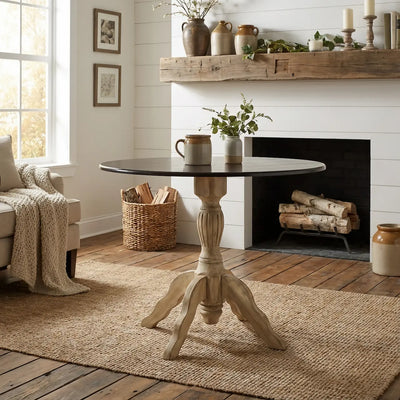 Mesa Redonda Torneada America - Branca Demolição com Tampo Verniz