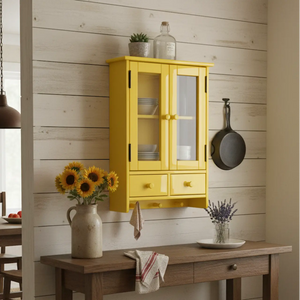 Mini Armário Suspenso com 2 Portas, 2 Gavetas e Cabide - Amarelo + Cores