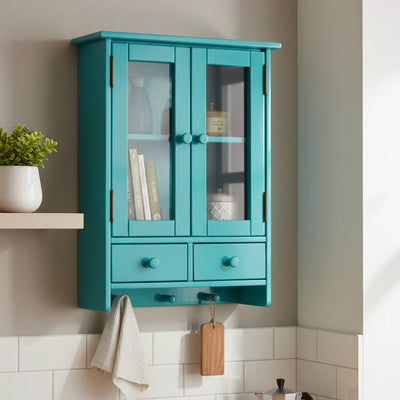 Mini Armário Suspenso com 2 Portas, 2 Gavetas e Cabide - Azul Turquesa + Cores