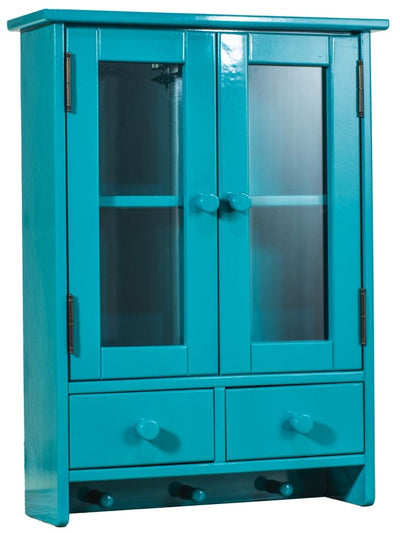 Mini Armário Suspenso com 2 Portas, 2 Gavetas e Cabide - Azul Turquesa + Cores
