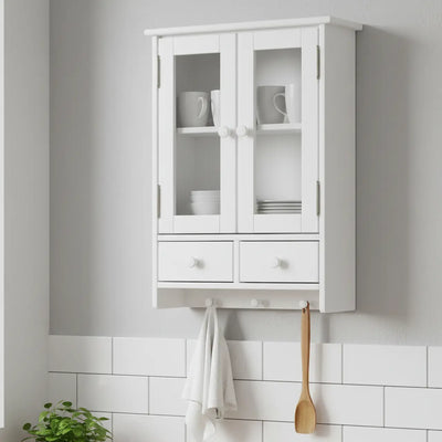 Mini Armário Suspenso com 2 Portas, 2 Gavetas e Cabide - Branco + Cores