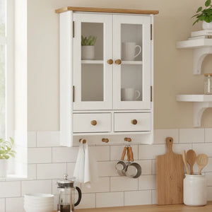 Mini Armário Suspenso com 2 Portas, 2 Gavetas e Cabide - Branco e Cera + Cores