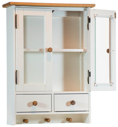 Mini Armário Suspenso com 2 Portas, 2 Gavetas e Cabide - Branco e Cera + Cores