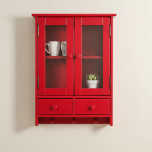 Mini Armário Suspenso com 2 Portas, 2 Gavetas e Cabide - Vermelho + Cores