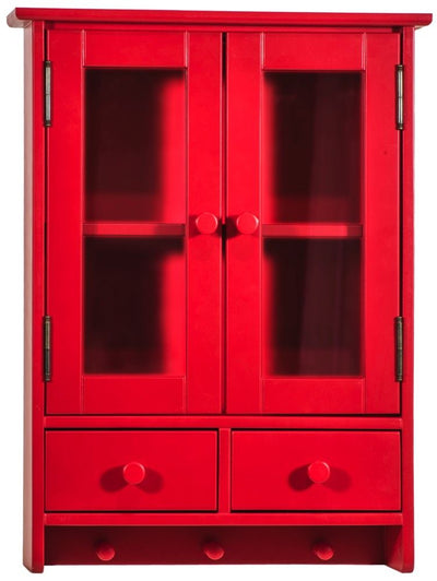 Mini Armário Suspenso com 2 Portas, 2 Gavetas e Cabide - Vermelho + Cores