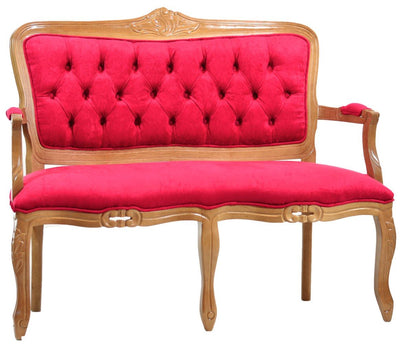 Namoradeira Entalhada Luis XV - Mel e Veludo Amassado Vermelho + Cores