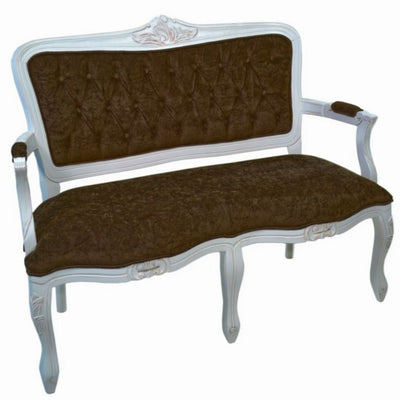 Namoradeira Entalhada Luis XV - Provençal Branca e Veludo Amassado Marrom  + Cores