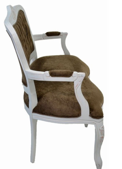 Namoradeira Entalhada Luis XV - Provençal Branca e Veludo Amassado Marrom  + Cores