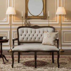 Namoradeira Entalhada Luis XV - Capuccino e Veludo Amassado Creme + Cores