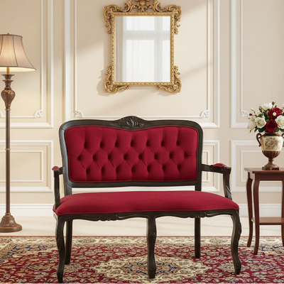 Namoradeira Entalhada Luis XV - Capuccino e Vermelho + Cores