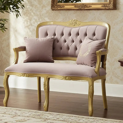 Namoradeira Entalhada Luis XV - Dourado e Rosa Antigo + Cores