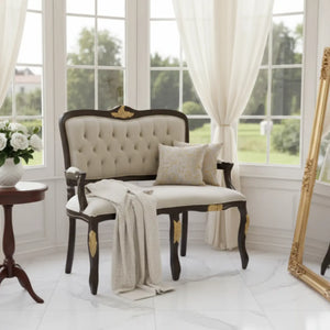 Namoradeira Entalhada Luis XV Capuccino com Dourado e Champagne + Cores