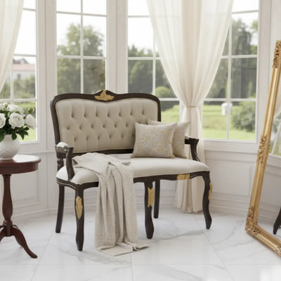 Namoradeira Entalhada Luis XV Capuccino com Dourado e Champagne + Cores