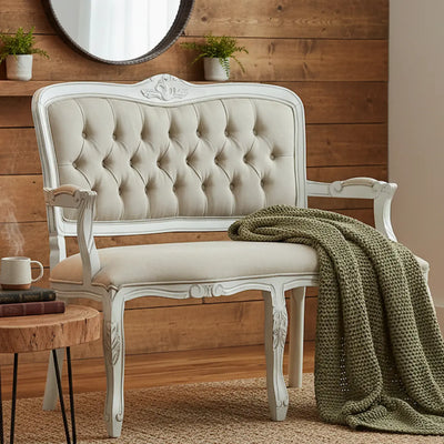 Namoradeira Entalhada Luis XV - Provençal Branca e Cinza + Cores