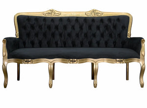 Namoradeira Luis XV 3 Lugares com Lateral Fechada Dourada e Preta + Cores