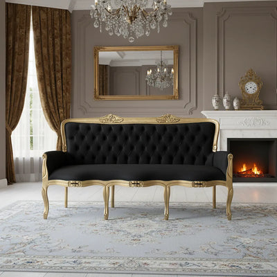 Namoradeira Luis XV 3 Lugares com Lateral Fechada Dourada e Preta + Cores