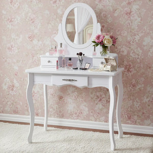 Penteadeira Clássica 3 Gavetas Branca com Espelho Oval + Cores