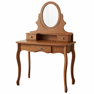 Penteadeira Clássica 3 Gavetas Verniz Imbuia com Espelho Oval + Cores