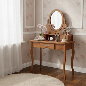 Penteadeira Clássica 3 Gavetas Verniz Imbuia com Espelho Oval + Cores