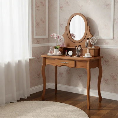Penteadeira Clássica 3 Gavetas Verniz Imbuia com Espelho Oval + Cores