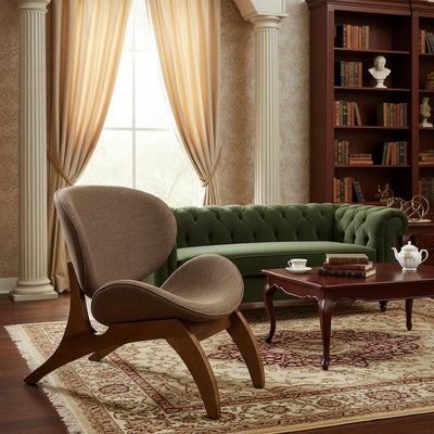 Poltrona Concha - Imbuia com Linho Marrom + Cores