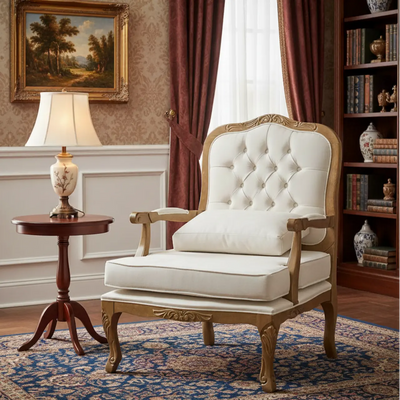 Poltrona Imperatriz com Capitonê - Imbuia e Veludo Branco + Cores