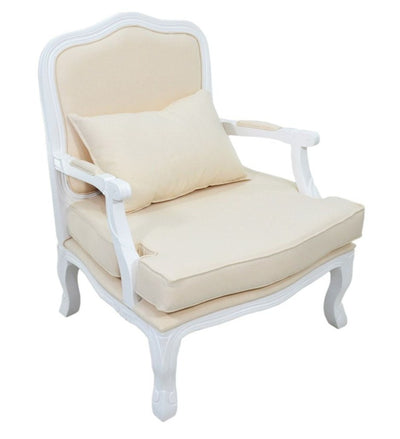 Poltrona King Entalhada Branca com Linho Claro + Cores