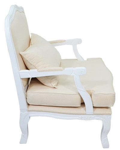 Poltrona King Entalhada Branca com Linho Claro + Cores