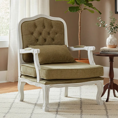 Poltrona King com Capitonê Provençal Branco e Veludo Amassado Marrom + Cores