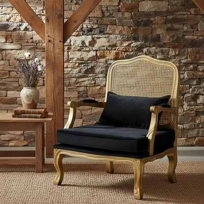 Poltrona King com Encosto em Tela Dourada e Veludo Preto