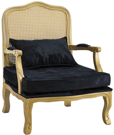 Poltrona King com Encosto em Tela Dourada e Veludo Preto