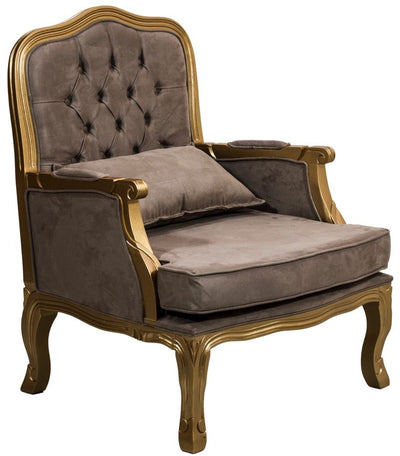 Poltrona King Vitoriana Dourada e Marrom com Capitonê + Cores