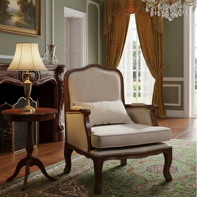 Poltrona King Vitoriana Verniz Imbuia e Aveludado Liso Cinza + Cores