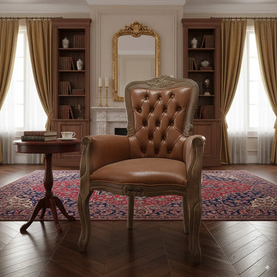 Poltrona Luis XV com Lateral Fechada - Imbuia e Couro Ecológico Caramelo Escuro + Cores