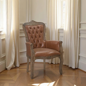 Poltrona Luis XV com Lateral Fechada - Imbuia e Couro Ecológico Caramelo Escuro + Cores